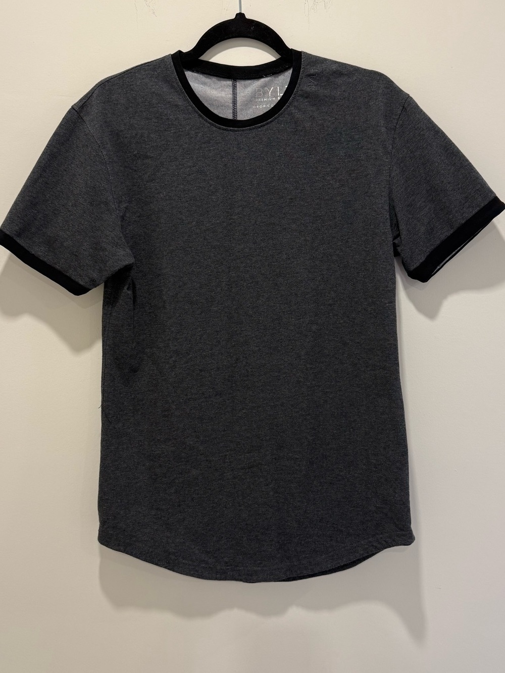 BYLT Basics Charcoal Gray Short Sleeve Ringer LUX Tee with Black Trim